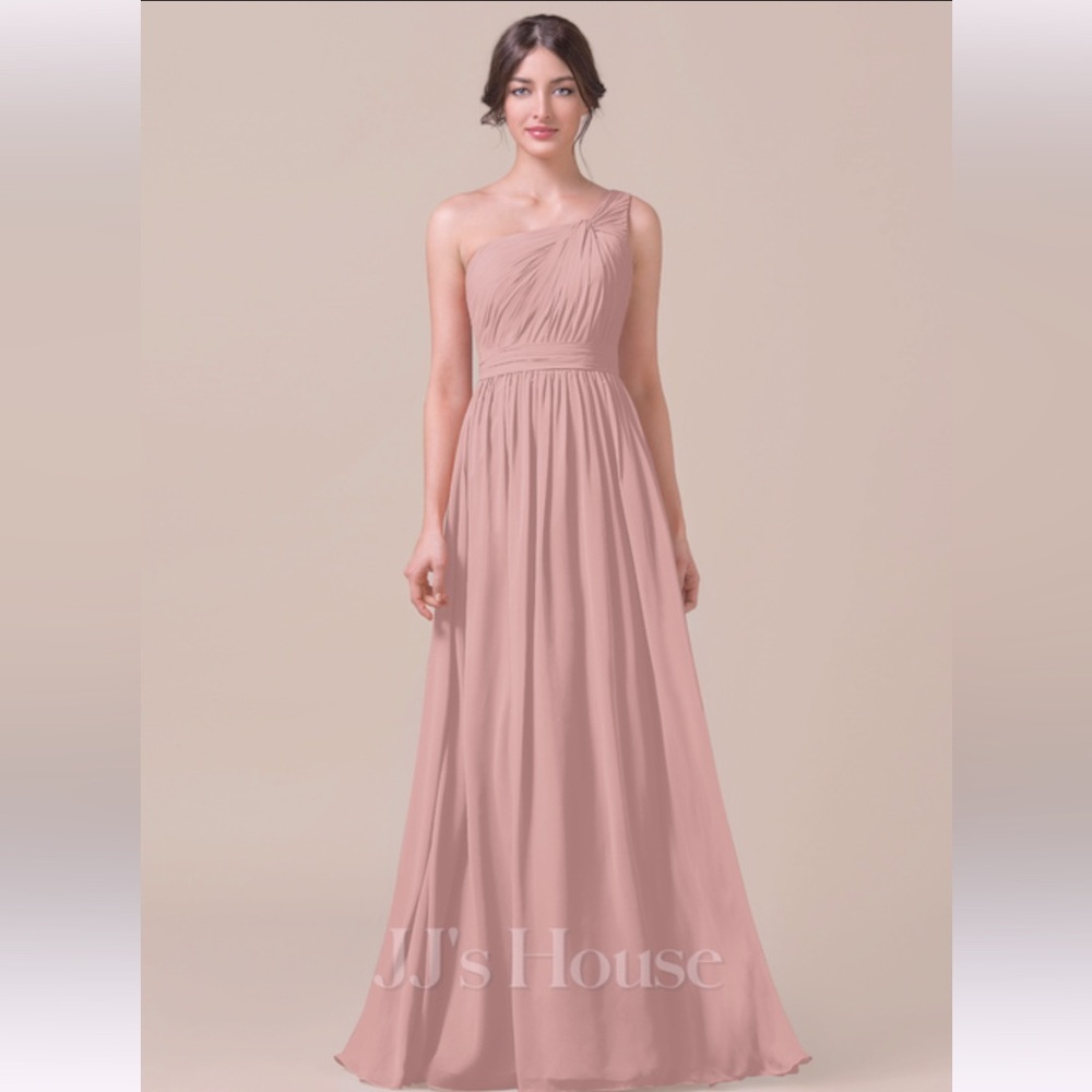 A-Line One-Shoulder Floor-length Chiffon Bridesmaid Color Dusty Rose
